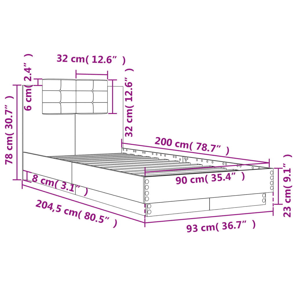 Bedframe met hoofdeinde bewerkt hout zwart 90x200 cm is nu te koop bij PeponiXL, paradijselijk wonen!