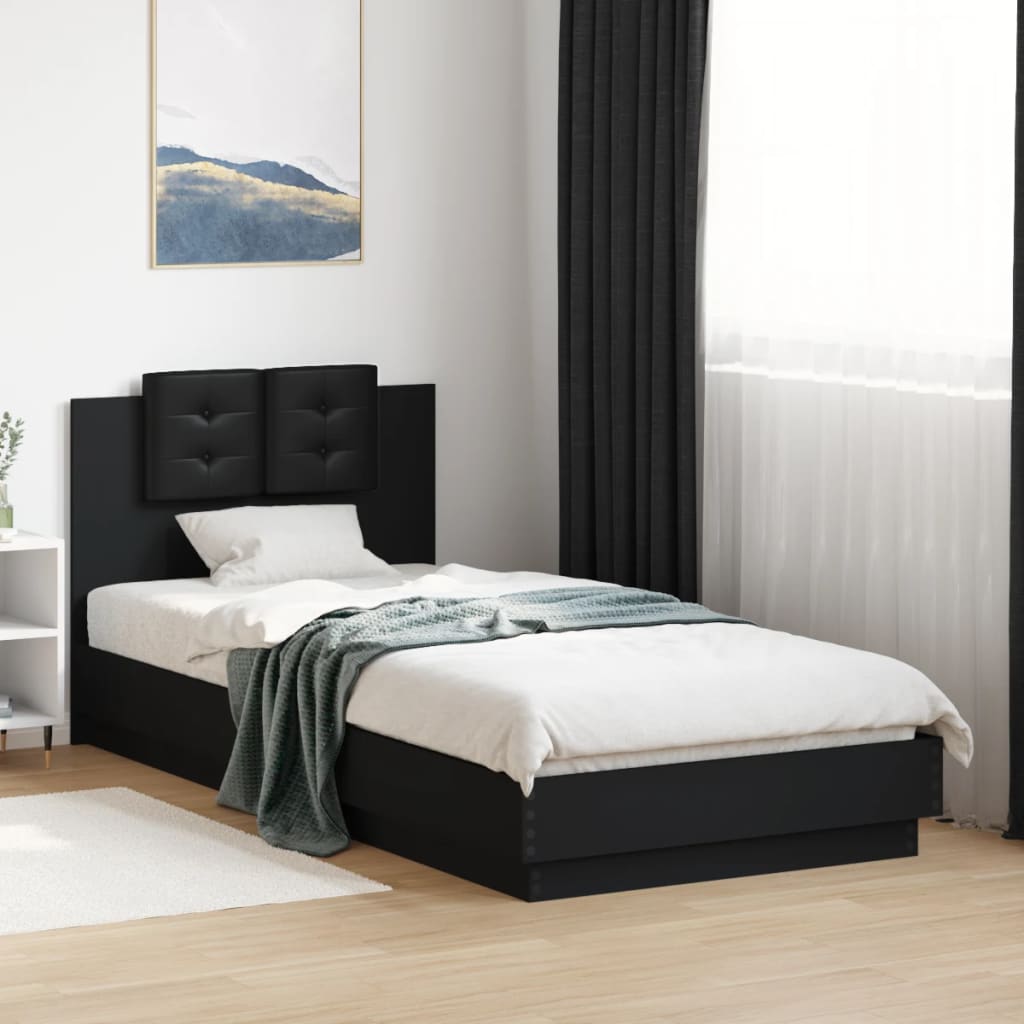 Bedframe met hoofdeinde bewerkt hout zwart 90x200 cm is nu te koop bij PeponiXL, paradijselijk wonen!