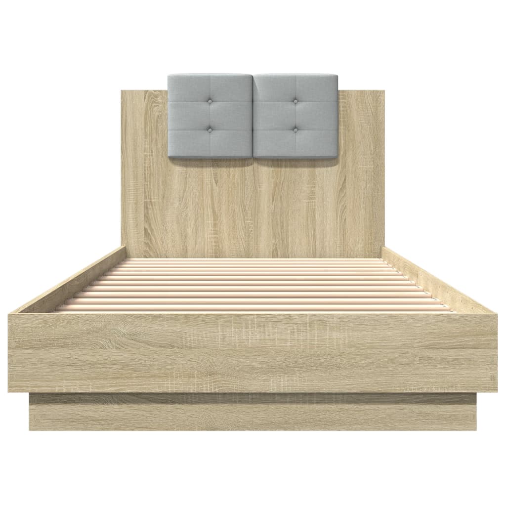 Bedframe met hoofdeinde bewerkt hout sonoma eiken 100x200 cm is nu te koop bij PeponiXL, paradijselijk wonen!