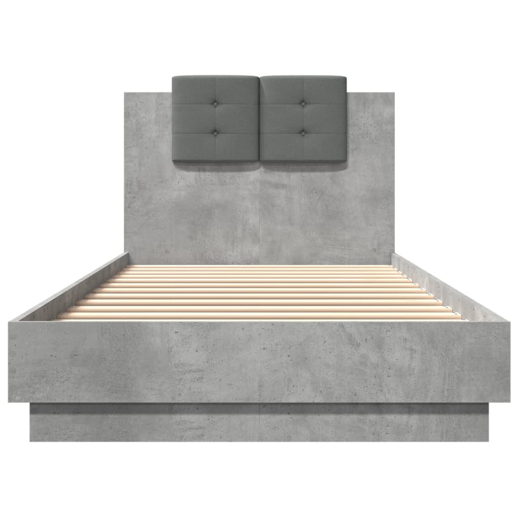 Bedframe met hoofdeinde bewerkt hout betongrijs 90x200 cm is nu te koop bij PeponiXL, paradijselijk wonen!