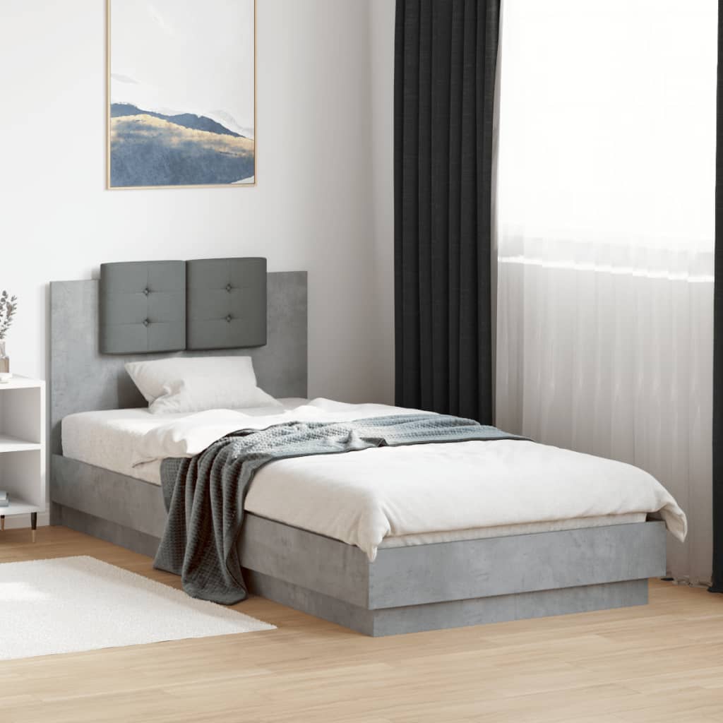 Bedframe met hoofdeinde bewerkt hout betongrijs 90x200 cm is nu te koop bij PeponiXL, paradijselijk wonen!