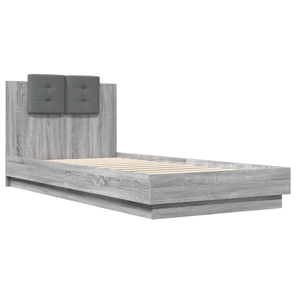 Bedframe met hoofdeinde bewerkt hout grijs sonoma 90x200 cm is nu te koop bij PeponiXL, paradijselijk wonen!