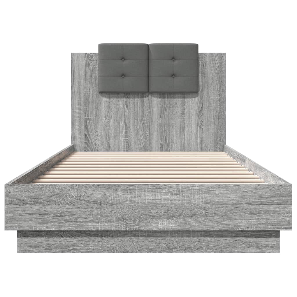 Bedframe met hoofdeinde bewerkt hout grijs sonoma 90x200 cm is nu te koop bij PeponiXL, paradijselijk wonen!