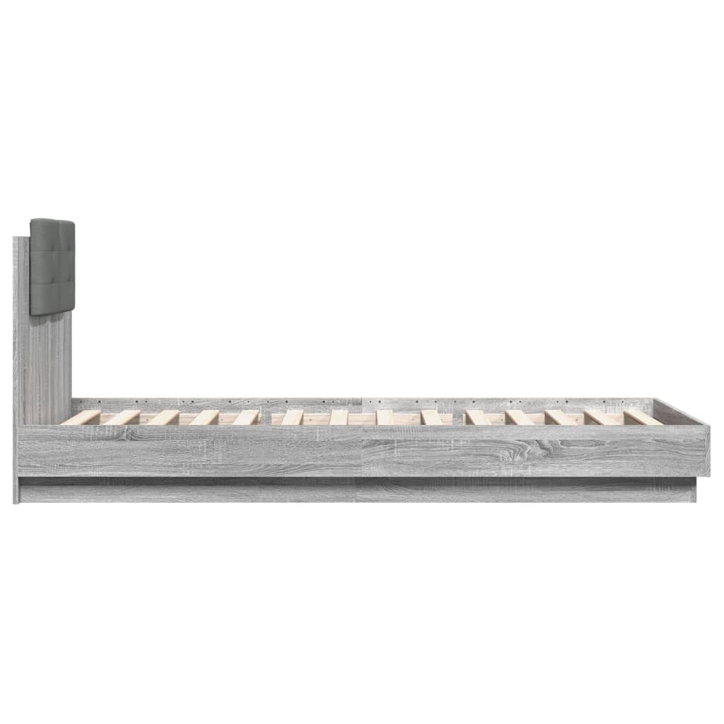 Bedframe met hoofdeinde bewerkt hout grijs sonoma 90x200 cm is nu te koop bij PeponiXL, paradijselijk wonen!
