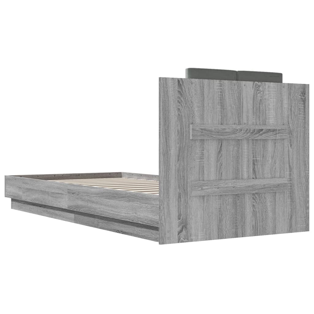 Bedframe met hoofdeinde bewerkt hout grijs sonoma 90x200 cm is nu te koop bij PeponiXL, paradijselijk wonen!