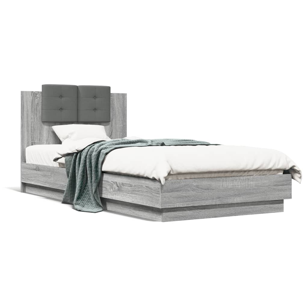 Bedframe met hoofdeinde bewerkt hout grijs sonoma 90x200 cm is nu te koop bij PeponiXL, paradijselijk wonen!