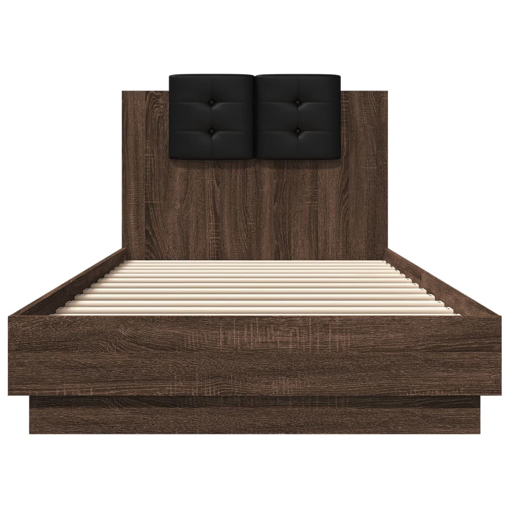 Bedframe met hoofdeinde bewerkt hout bruineikenkleur 90x200 cm is nu te koop bij PeponiXL, paradijselijk wonen!