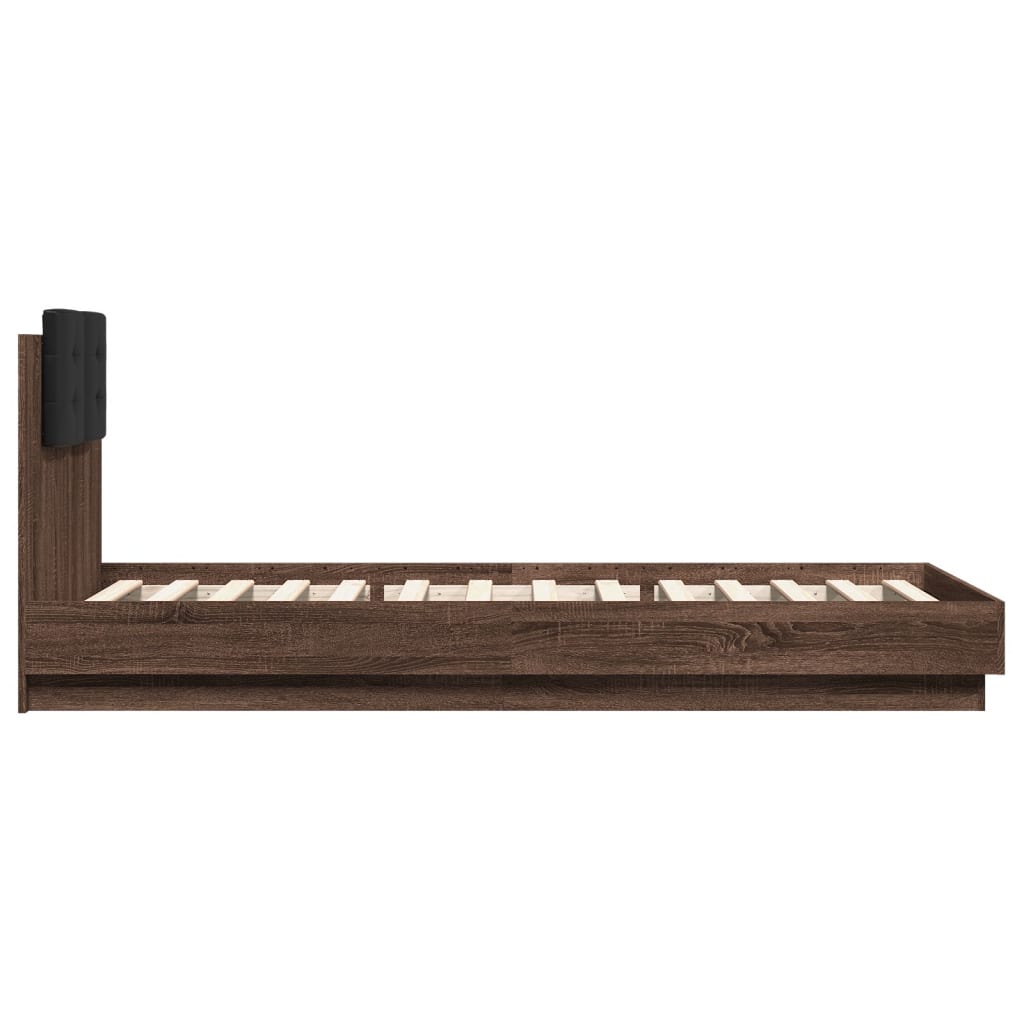 Bedframe met hoofdeinde bewerkt hout bruineikenkleur 90x200 cm is nu te koop bij PeponiXL, paradijselijk wonen!