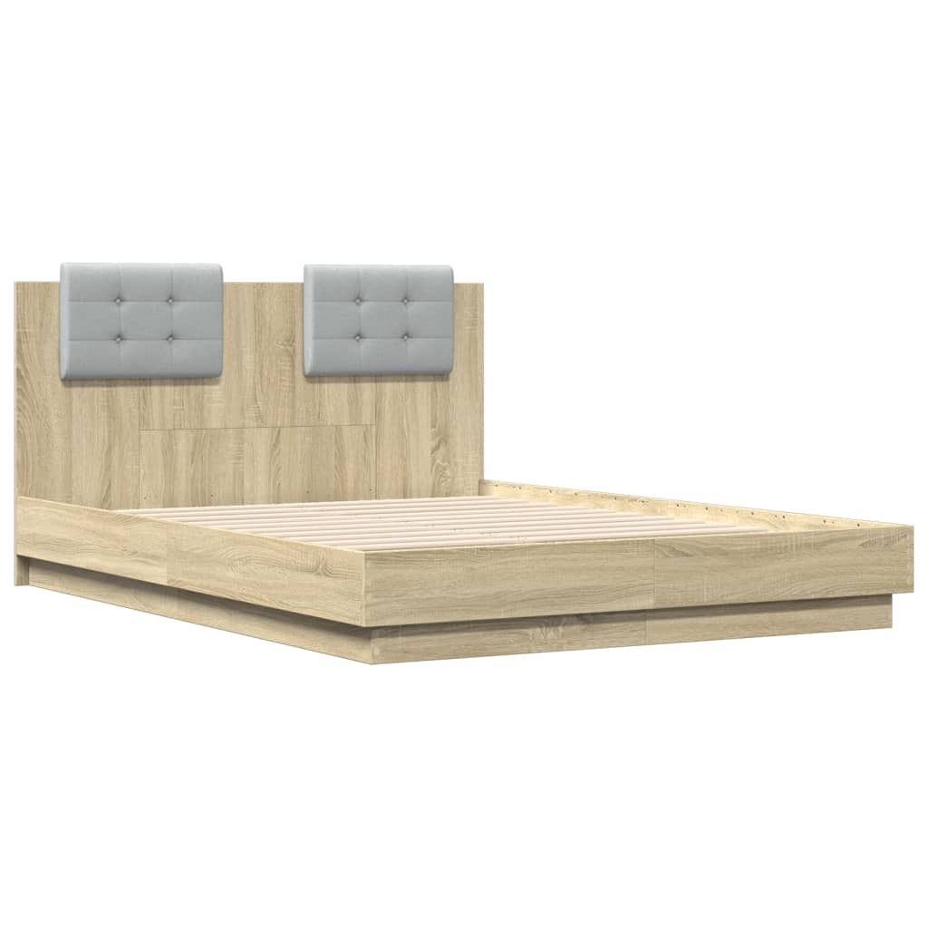 Bedframe met hoofdeinde bewerkt hout sonoma eiken 140x190 cm is nu te koop bij PeponiXL, paradijselijk wonen!