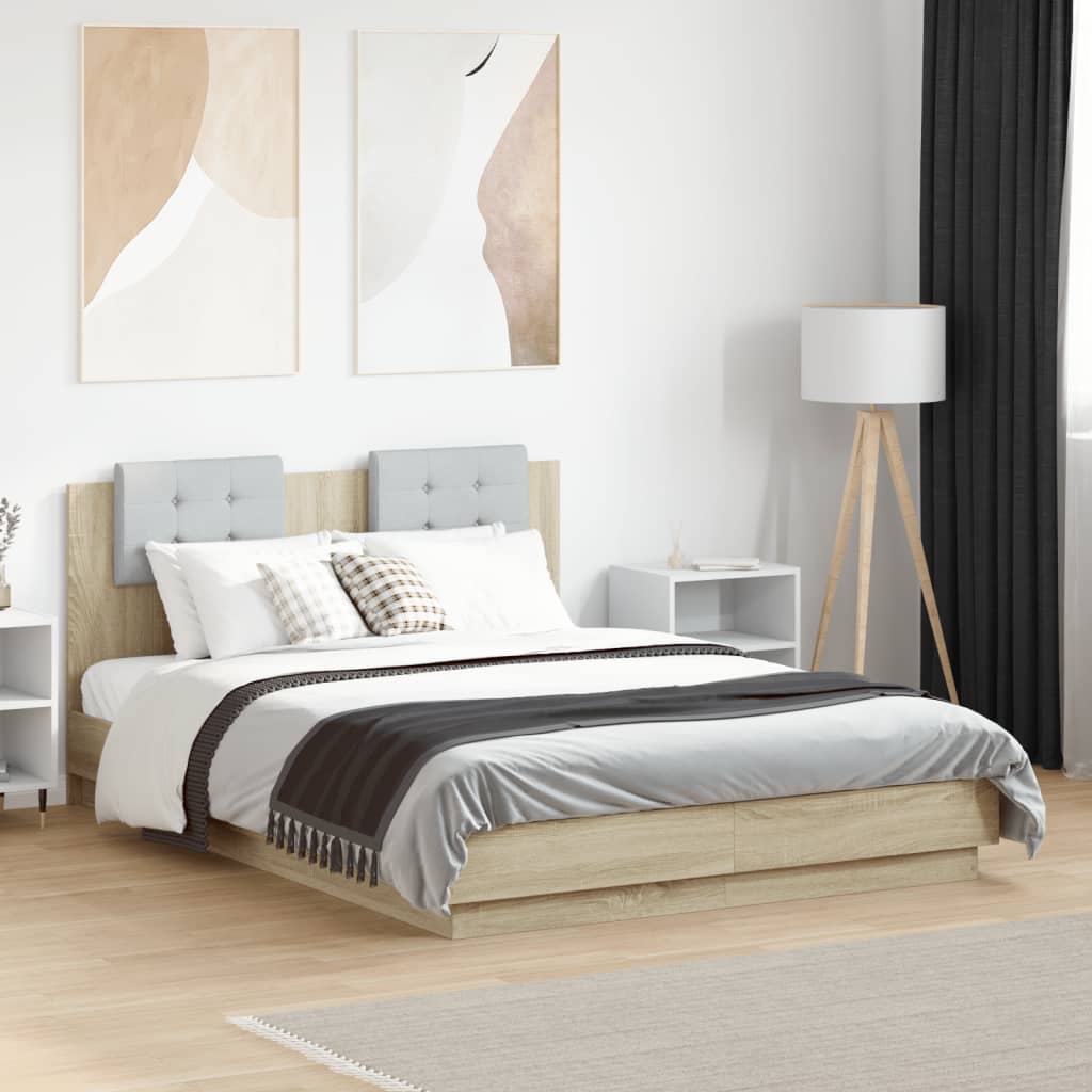 Bedframe met hoofdeinde bewerkt hout sonoma eiken 140x190 cm is nu te koop bij PeponiXL, paradijselijk wonen!