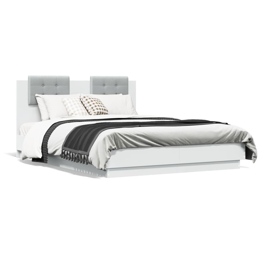 Bedframe met hoofdeinde bewerkt hout wit 120x190 cm is nu te koop bij PeponiXL, paradijselijk wonen!