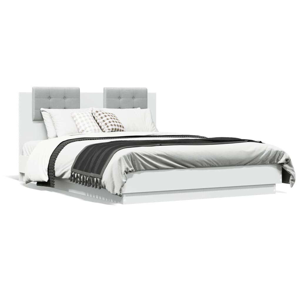 Bedframe met hoofdeinde bewerkt hout wit 120x190 cm is nu te koop bij PeponiXL, paradijselijk wonen!