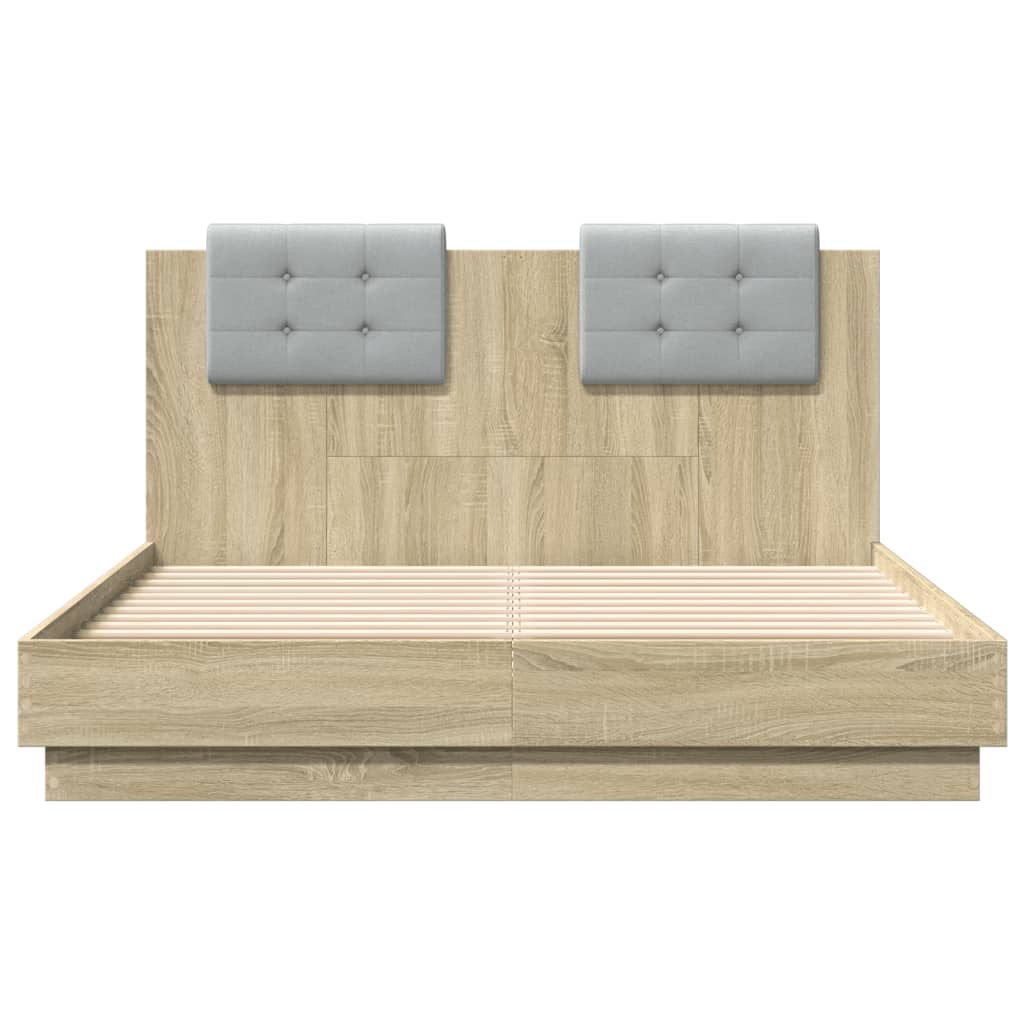 Bedframe met hoofdeinde bewerkt hout sonoma eiken 120x190 cm is nu te koop bij PeponiXL, paradijselijk wonen!