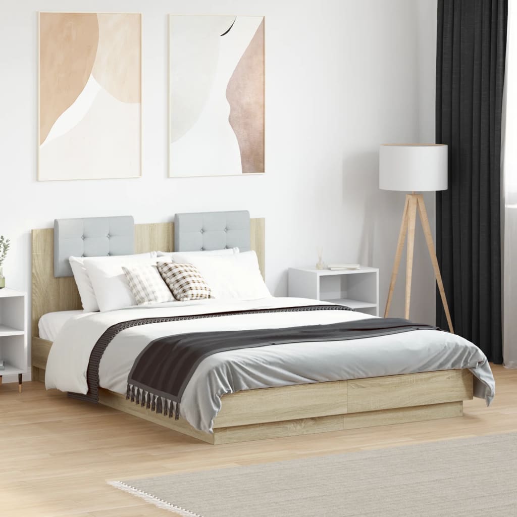 Bedframe met hoofdeinde bewerkt hout sonoma eiken 120x190 cm is nu te koop bij PeponiXL, paradijselijk wonen!