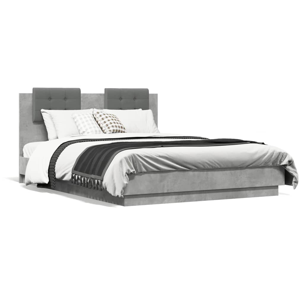 Bedframe met hoofdeinde bewerkt hout betongrijs 120x190 cm is nu te koop bij PeponiXL, paradijselijk wonen!