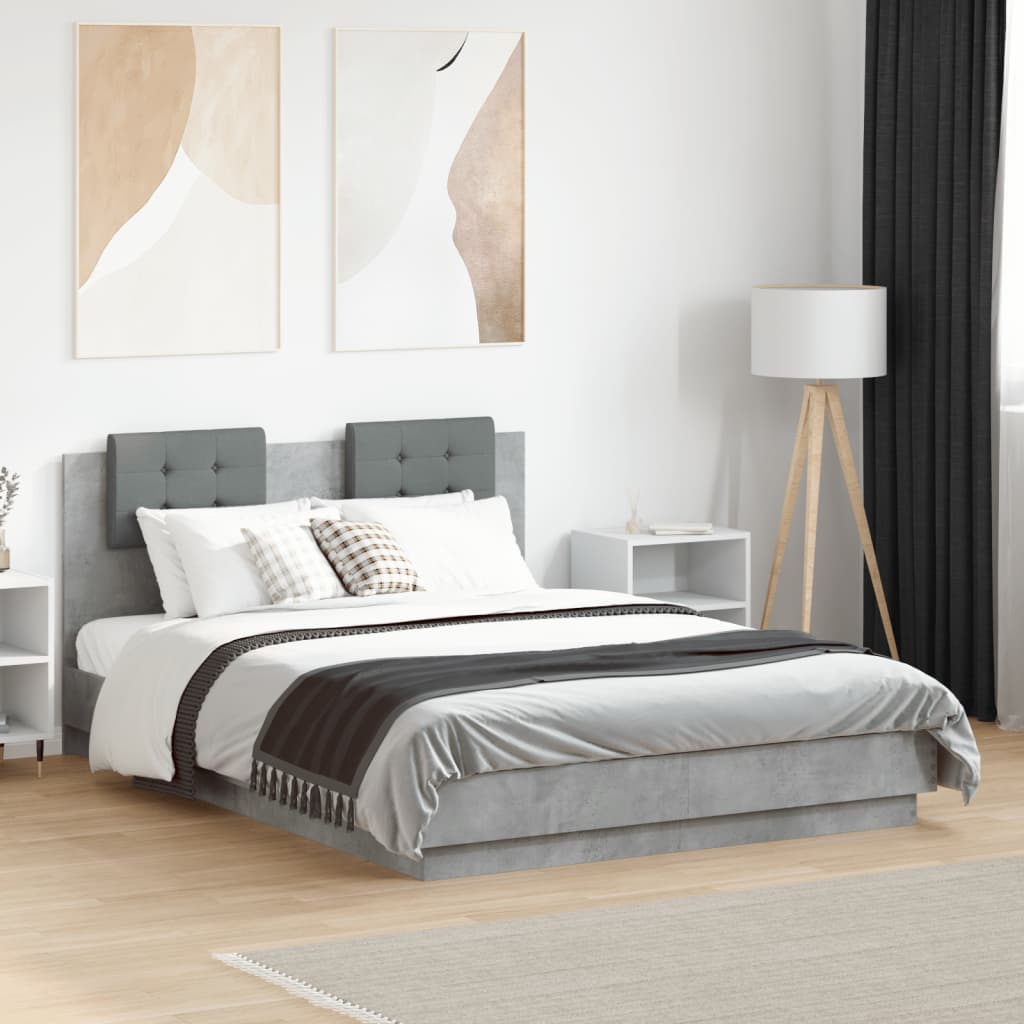 Bedframe met hoofdeinde bewerkt hout betongrijs 120x190 cm is nu te koop bij PeponiXL, paradijselijk wonen!