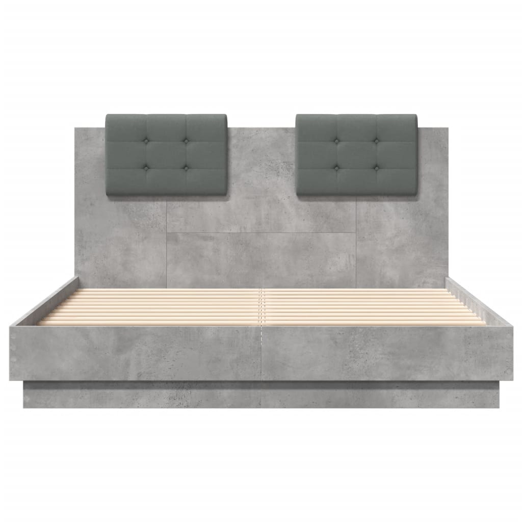 Bedframe met hoofdeinde bewerkt hout betongrijs 120x190 cm is nu te koop bij PeponiXL, paradijselijk wonen!