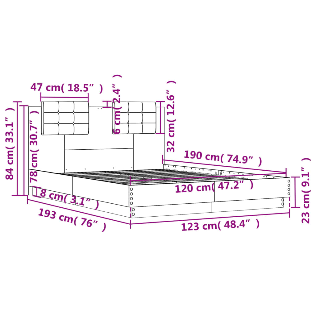Bedframe met hoofdeinde bewerkt hout gerookt eiken 120x190 cm is nu te koop bij PeponiXL, paradijselijk wonen!