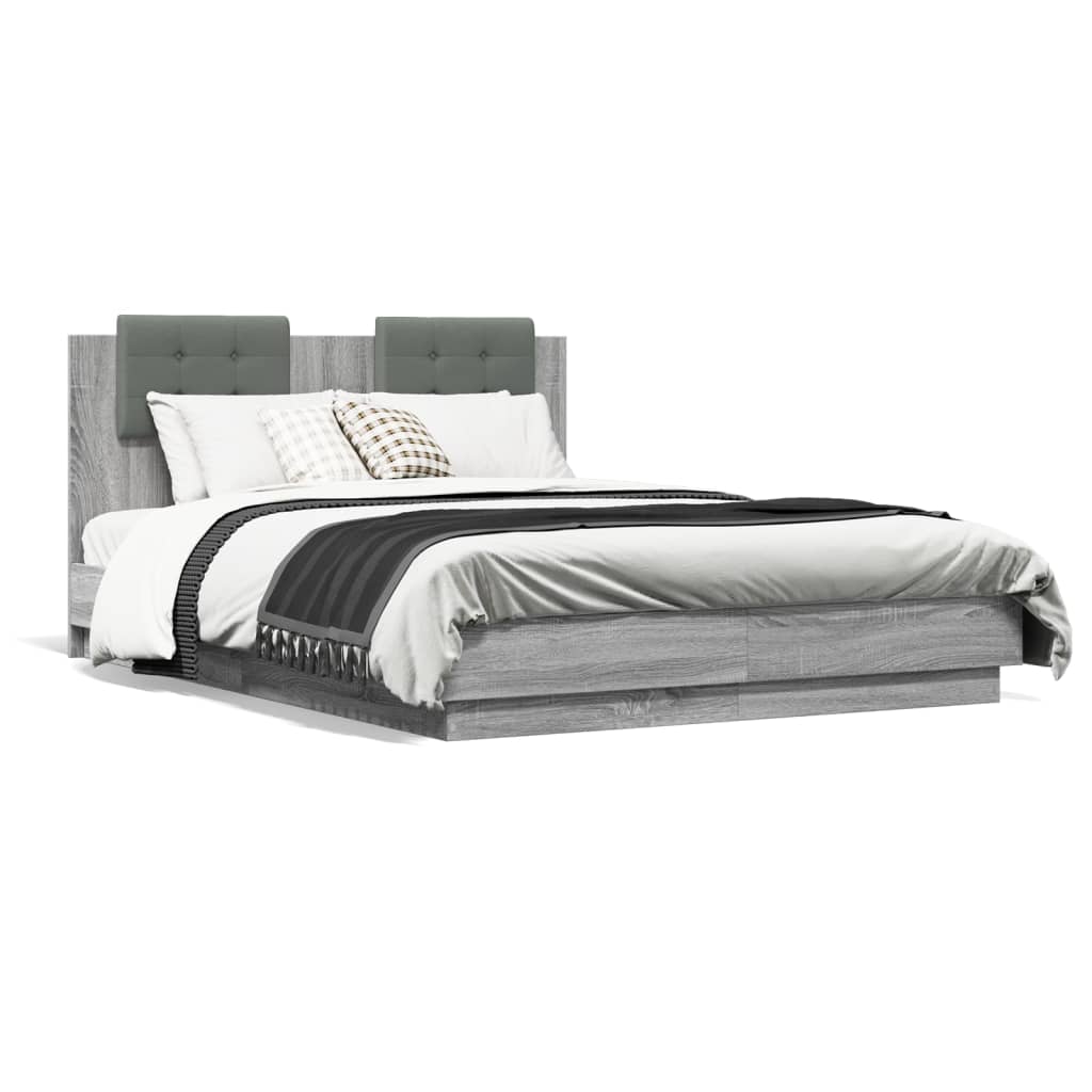 Bedframe met hoofdeinde grijs sonoma eiken 120x190 cm is nu te koop bij PeponiXL, paradijselijk wonen!