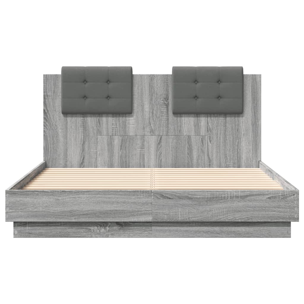 Bedframe met hoofdeinde grijs sonoma eiken 120x190 cm is nu te koop bij PeponiXL, paradijselijk wonen!
