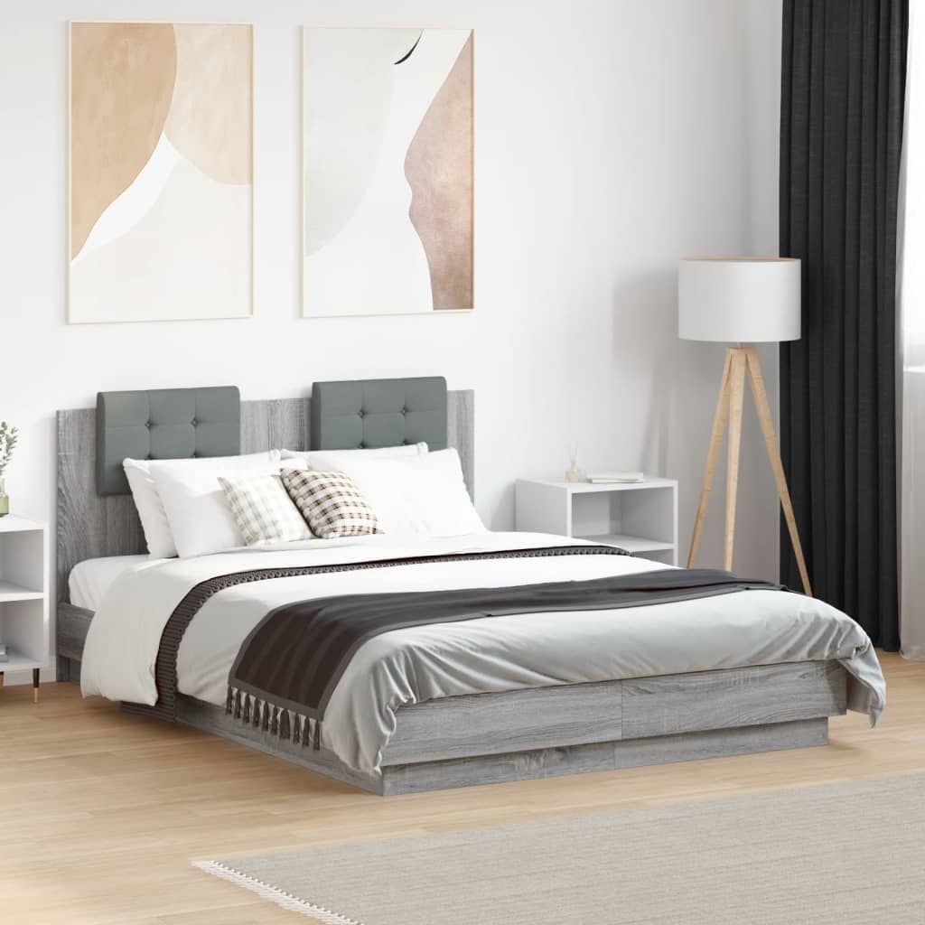 Bedframe met hoofdeinde grijs sonoma eiken 120x190 cm is nu te koop bij PeponiXL, paradijselijk wonen!