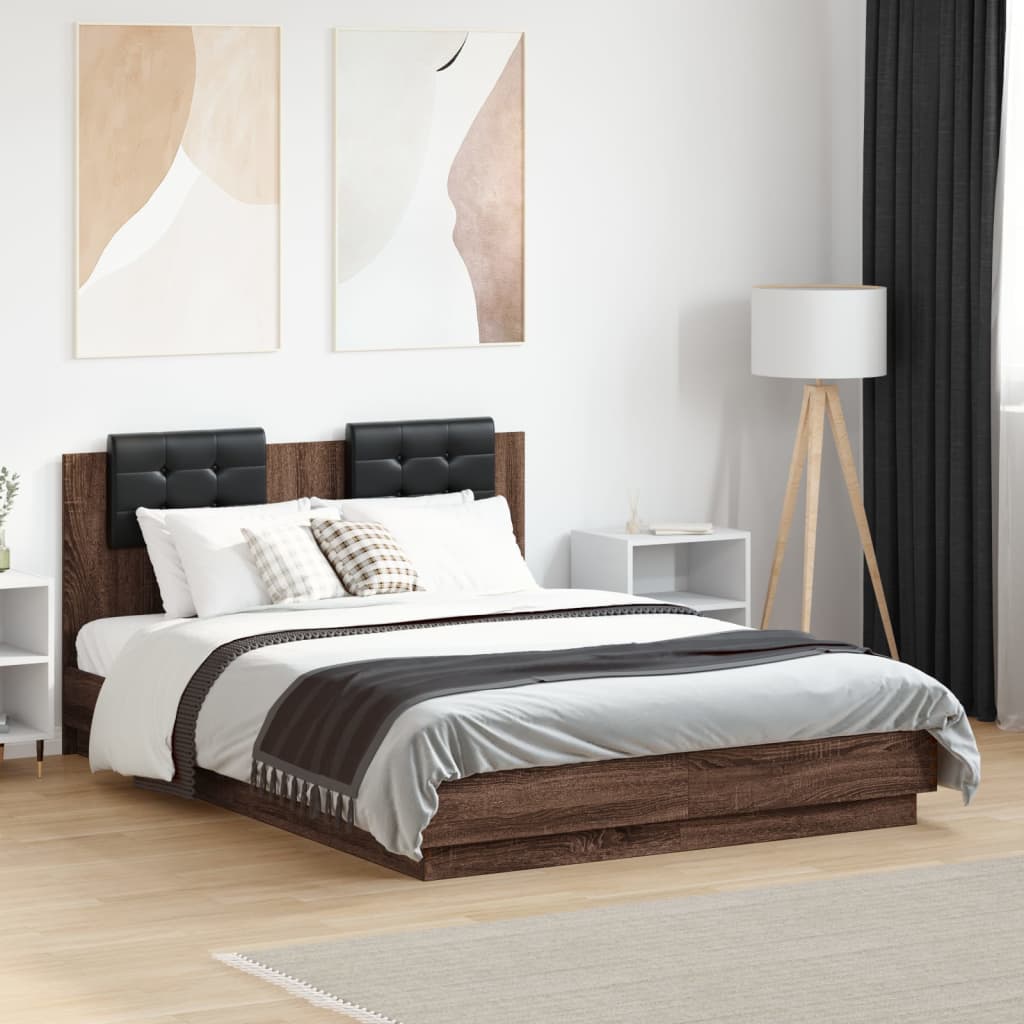 Bedframe met hoofdeinde bruin eikenkleurig 120x190 cm is nu te koop bij PeponiXL, paradijselijk wonen!