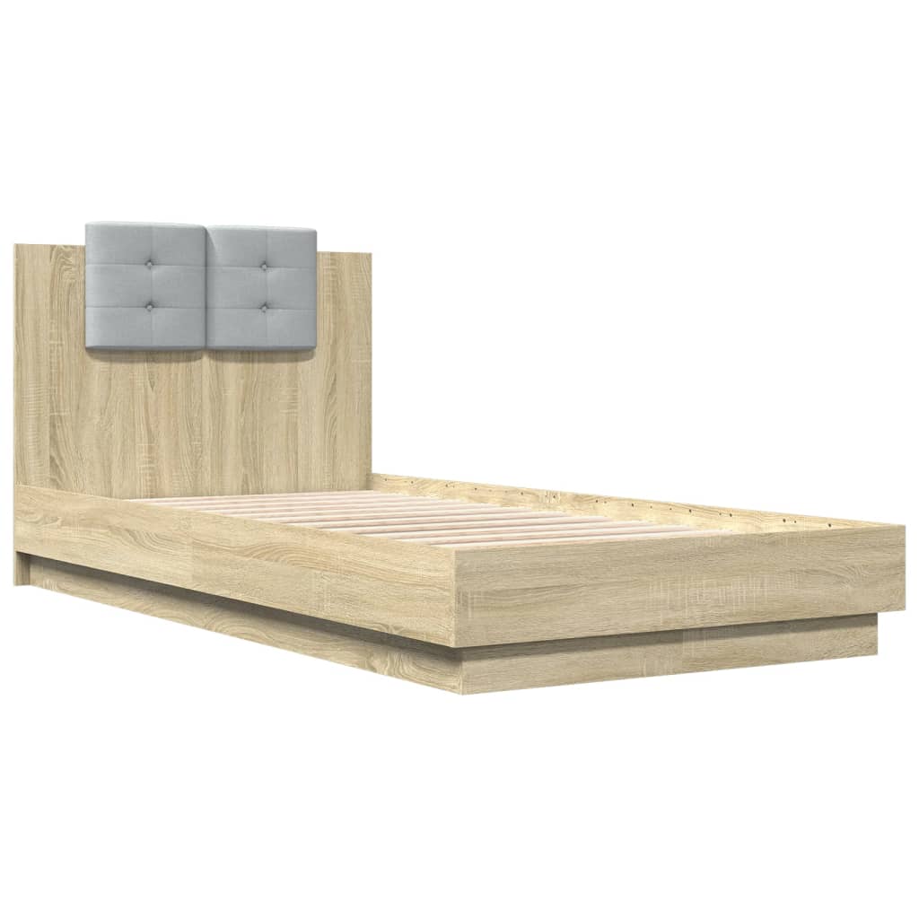 Bedframe met hoofdeinde bewerkt hout sonoma eiken 90x190 cm is nu te koop bij PeponiXL, paradijselijk wonen!