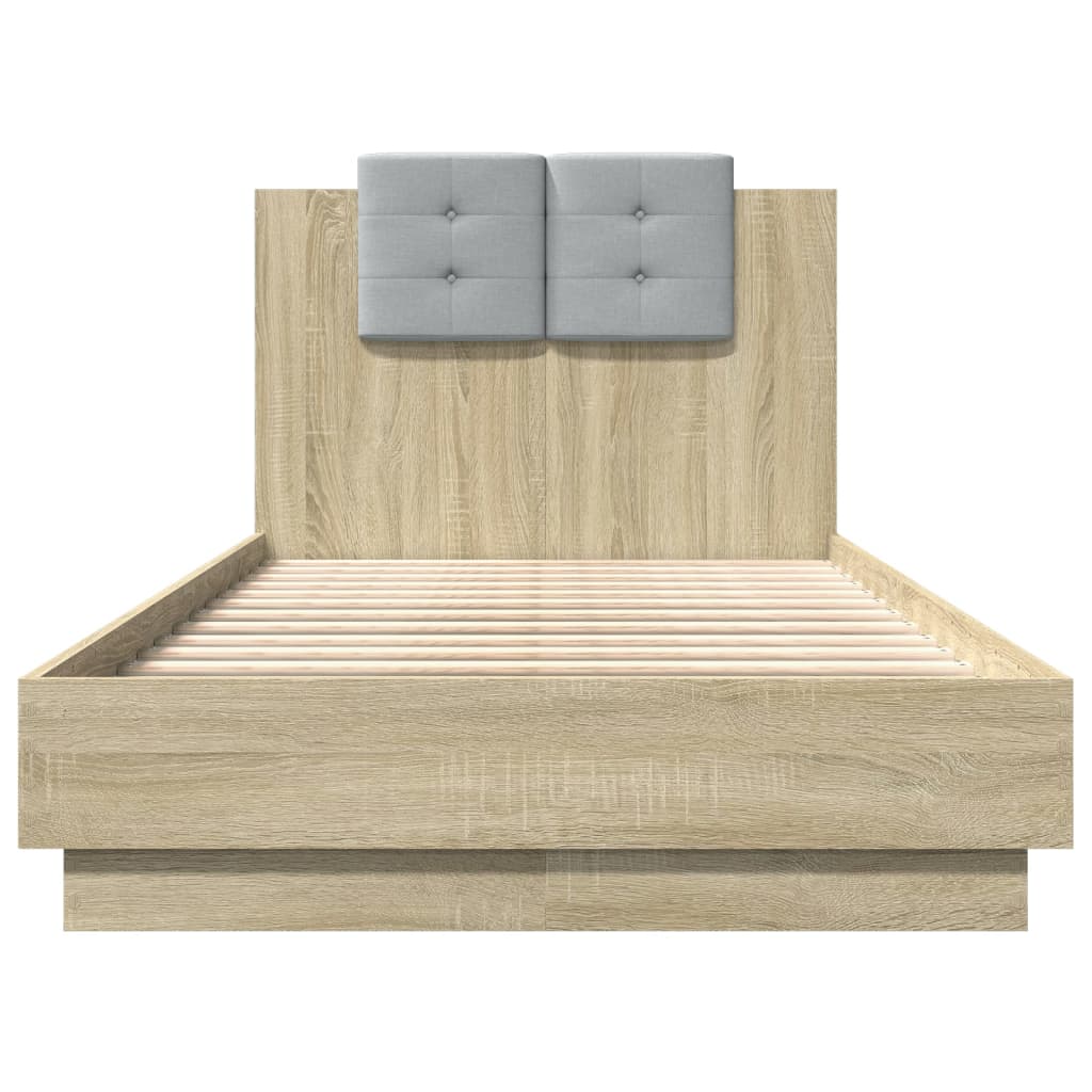 Bedframe met hoofdeinde bewerkt hout sonoma eiken 90x190 cm is nu te koop bij PeponiXL, paradijselijk wonen!