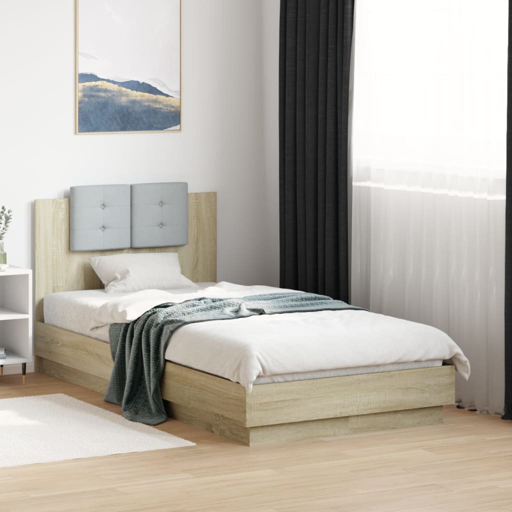 Bedframe met hoofdeinde bewerkt hout sonoma eiken 90x190 cm is nu te koop bij PeponiXL, paradijselijk wonen!