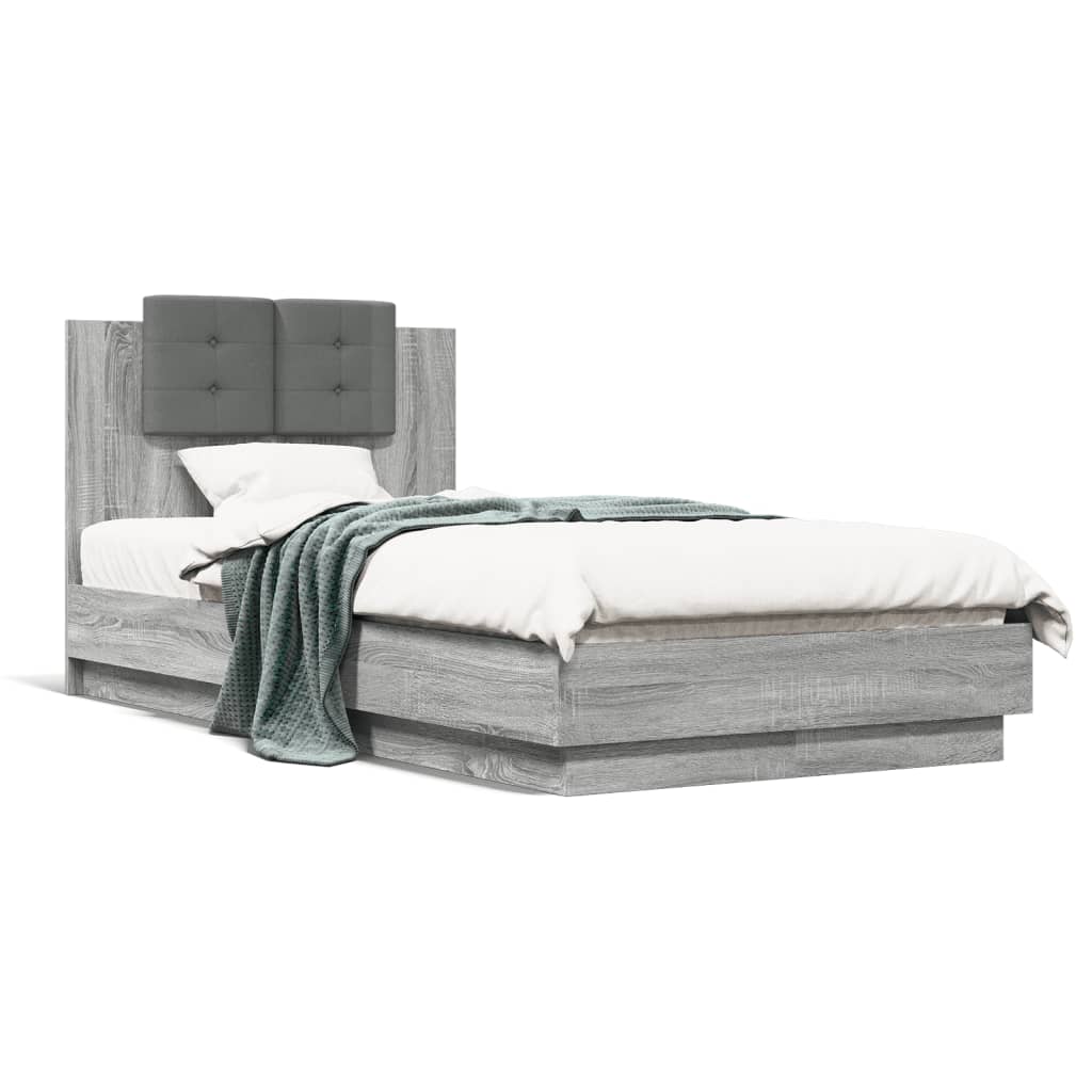 Bedframe met hoofdeinde bewerkt hout grijs sonoma 90x190 cm is nu te koop bij PeponiXL, paradijselijk wonen!