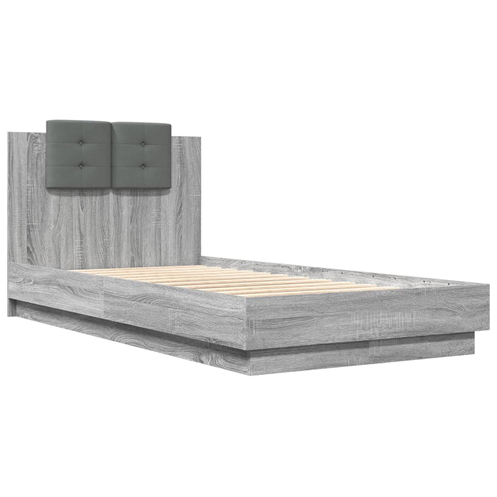Bedframe met hoofdeinde bewerkt hout grijs sonoma 90x190 cm is nu te koop bij PeponiXL, paradijselijk wonen!