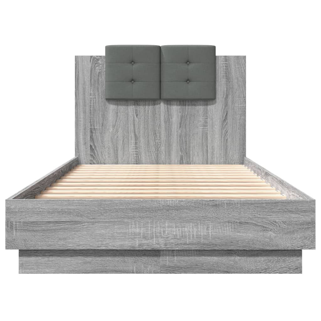 Bedframe met hoofdeinde bewerkt hout grijs sonoma 90x190 cm is nu te koop bij PeponiXL, paradijselijk wonen!