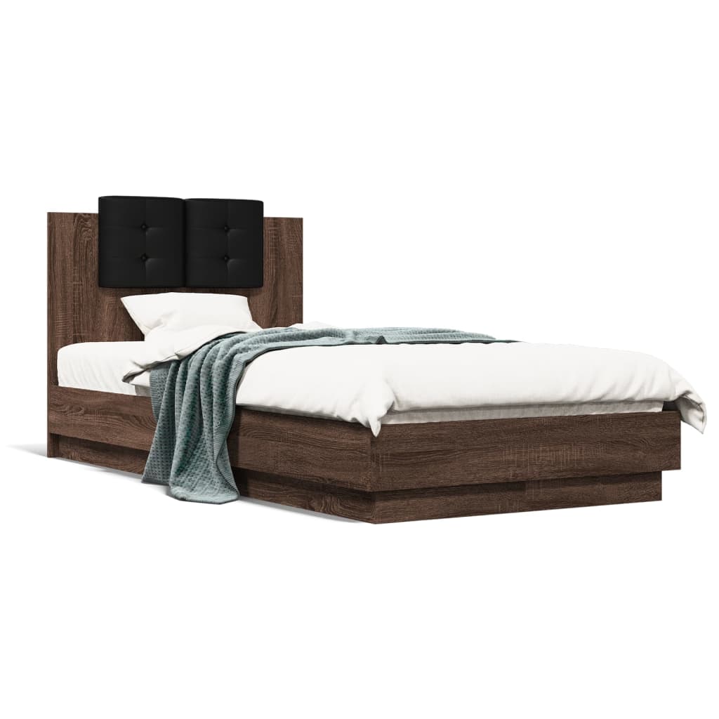 Bedframe met hoofdeinde bewerkt hout bruineikenkleur 90x190 cm is nu te koop bij PeponiXL, paradijselijk wonen!