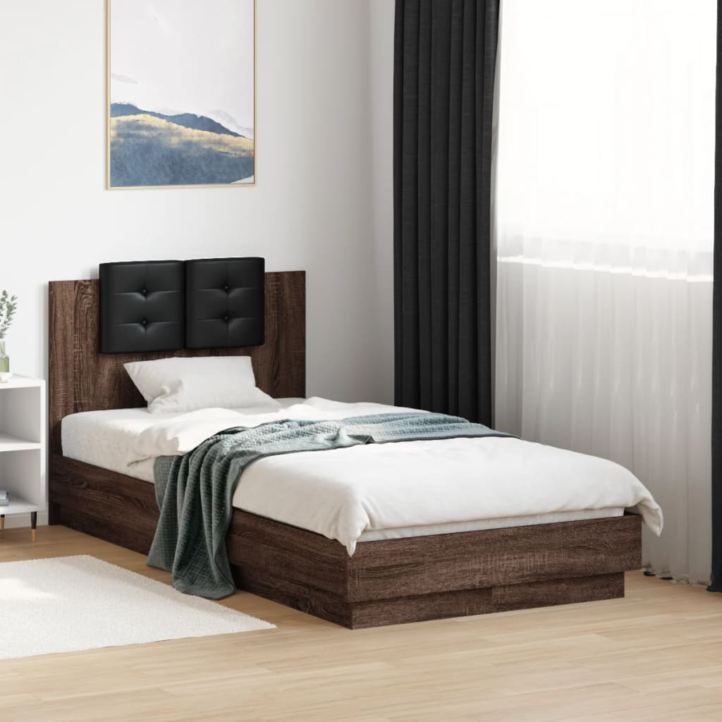 Bedframe met hoofdeinde bewerkt hout bruineikenkleur 90x190 cm is nu te koop bij PeponiXL, paradijselijk wonen!