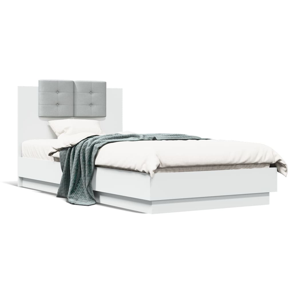 Bedframe met hoofdbord bewerkt hout wit 75x190 cm is nu te koop bij PeponiXL, paradijselijk wonen!