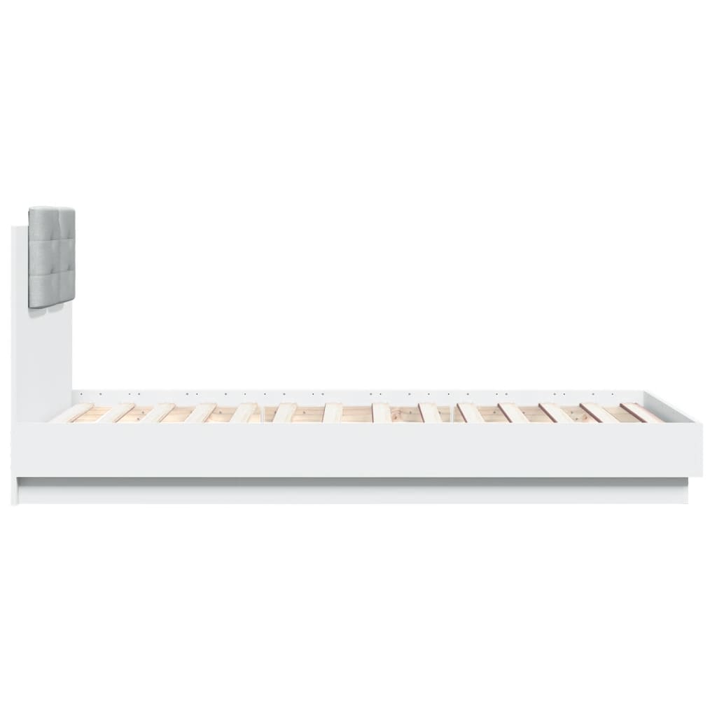 Bedframe met hoofdbord bewerkt hout wit 75x190 cm is nu te koop bij PeponiXL, paradijselijk wonen!