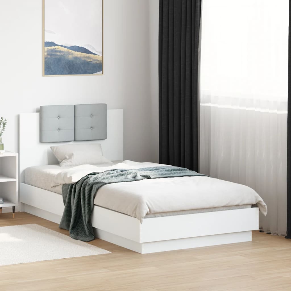 Bedframe met hoofdbord bewerkt hout wit 75x190 cm is nu te koop bij PeponiXL, paradijselijk wonen!