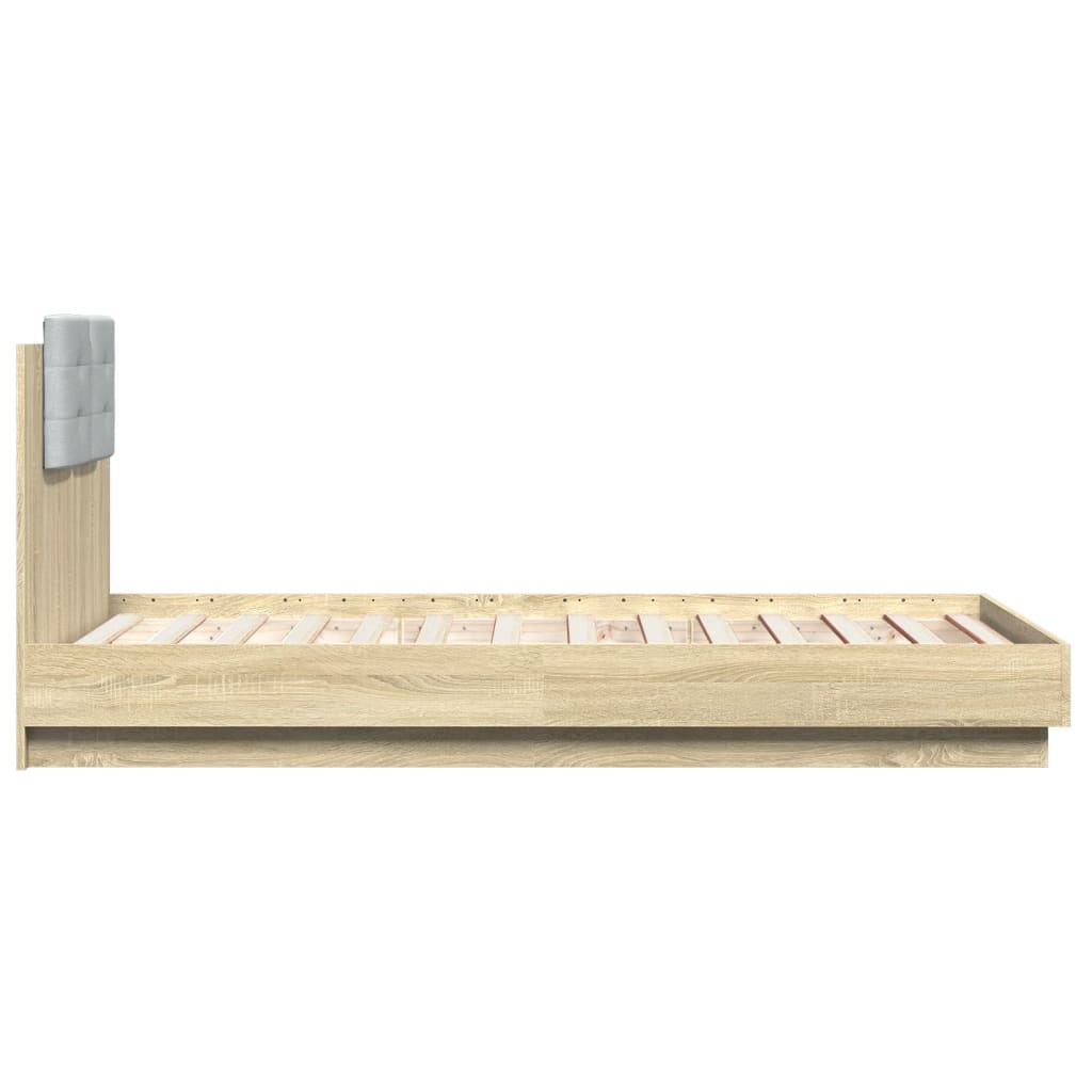 Bedframe met hoofdbord bewerkt hout sonoma eiken 75x190 cm is nu te koop bij PeponiXL, paradijselijk wonen!