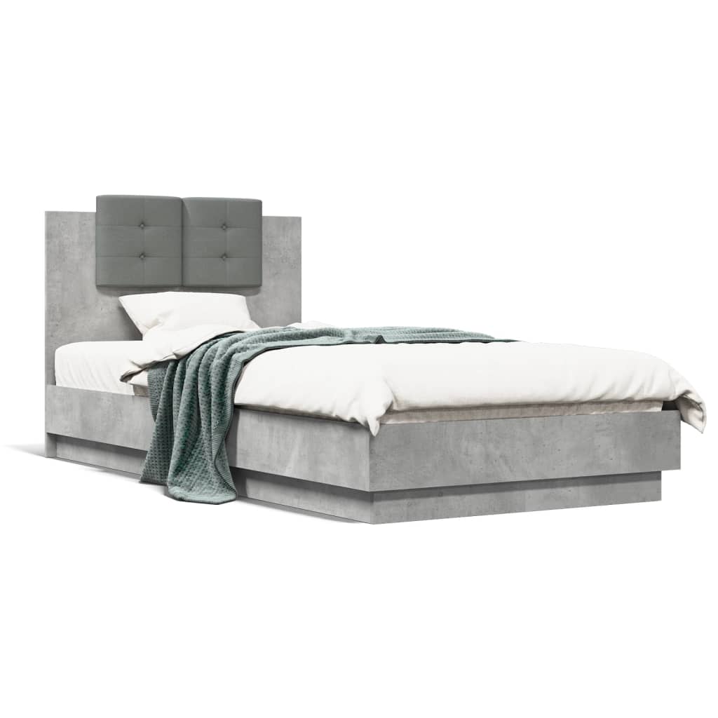 Bedframe met hoofdbord bewerkt hout betongrijs 75x190 cm is nu te koop bij PeponiXL, paradijselijk wonen!