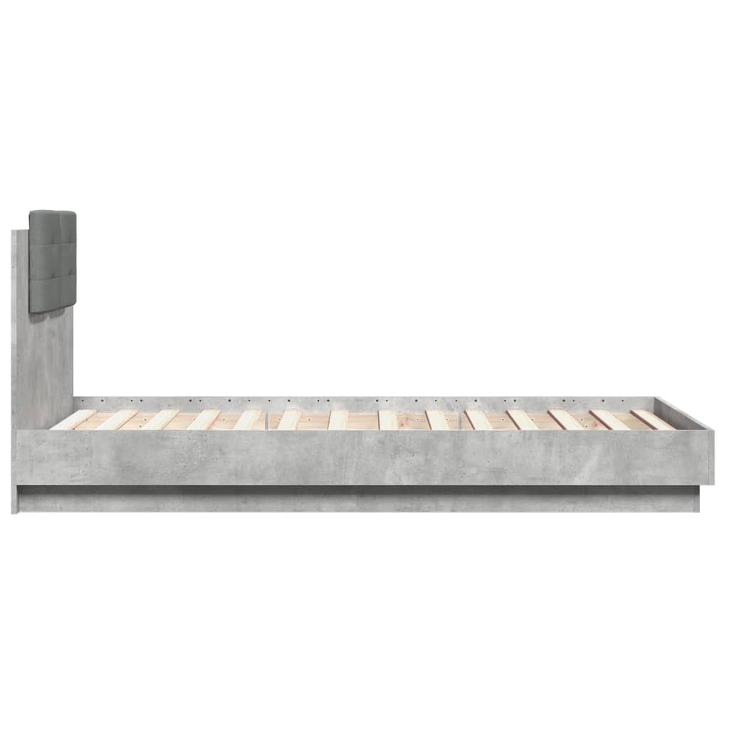 Bedframe met hoofdbord bewerkt hout betongrijs 75x190 cm is nu te koop bij PeponiXL, paradijselijk wonen!