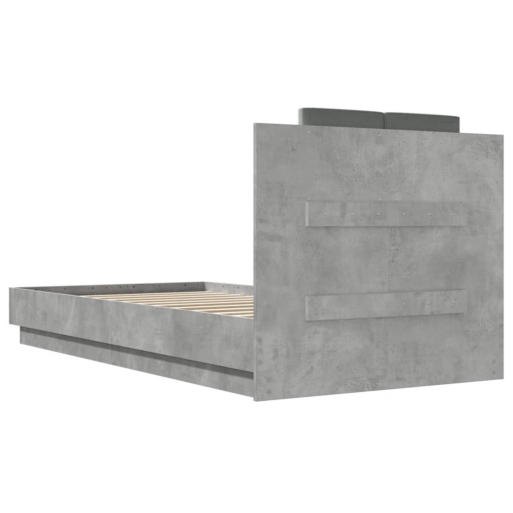 Bedframe met hoofdbord bewerkt hout betongrijs 75x190 cm is nu te koop bij PeponiXL, paradijselijk wonen!