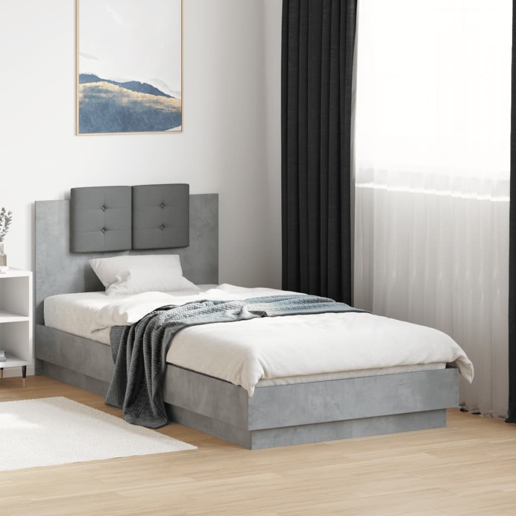 Bedframe met hoofdbord bewerkt hout betongrijs 75x190 cm is nu te koop bij PeponiXL, paradijselijk wonen!