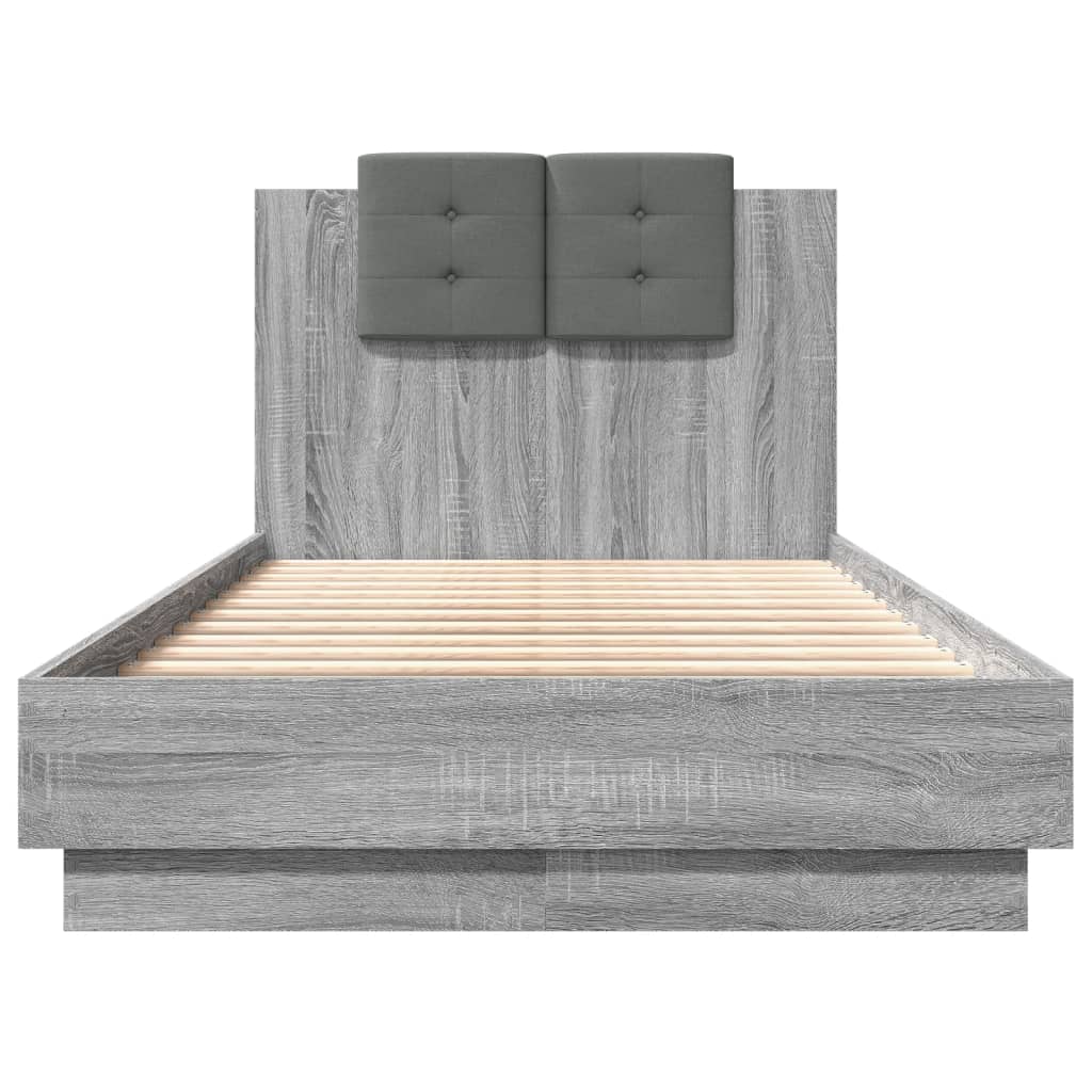 Bedframe met hoofdbord bewerkt hout grijs sonoma 75x190 cm is nu te koop bij PeponiXL, paradijselijk wonen!