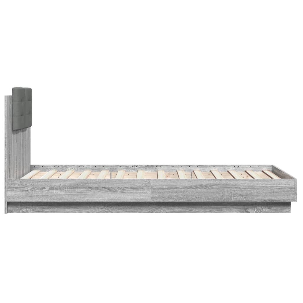 Bedframe met hoofdbord bewerkt hout grijs sonoma 75x190 cm is nu te koop bij PeponiXL, paradijselijk wonen!