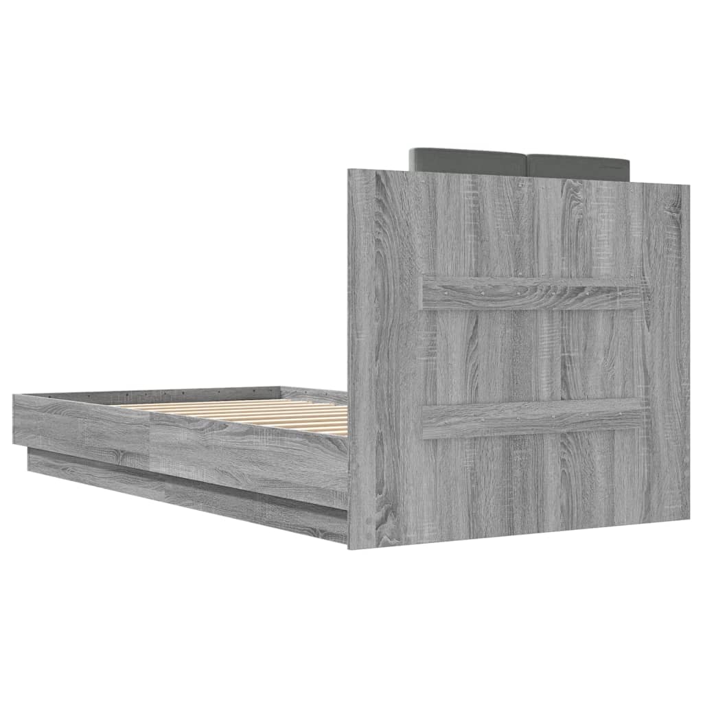 Bedframe met hoofdbord bewerkt hout grijs sonoma 75x190 cm is nu te koop bij PeponiXL, paradijselijk wonen!