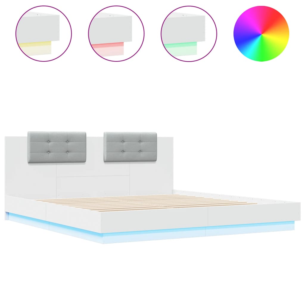 Bedframe met hoofdeinde en LED-verlichting wit 200x200 cm is nu te koop bij PeponiXL, paradijselijk wonen!
