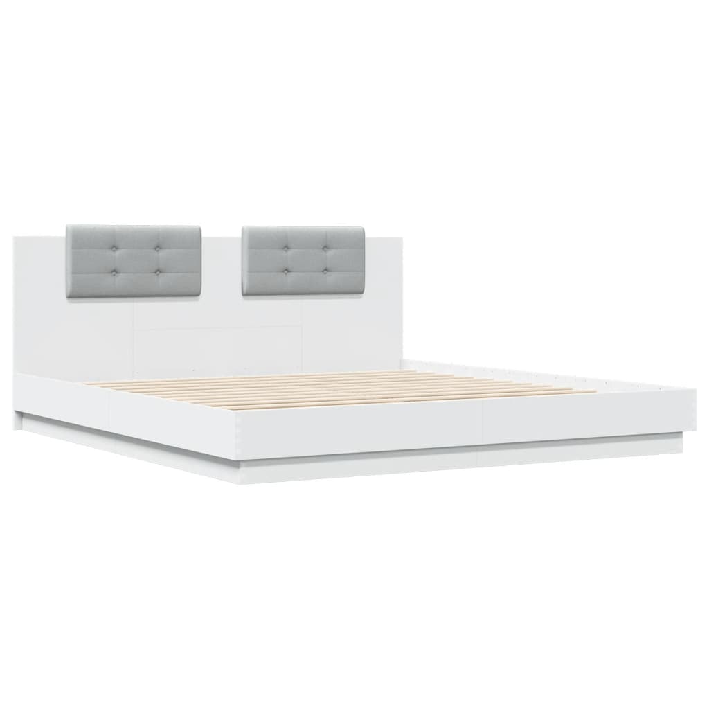 Bedframe met hoofdeinde en LED-verlichting wit 200x200 cm is nu te koop bij PeponiXL, paradijselijk wonen!