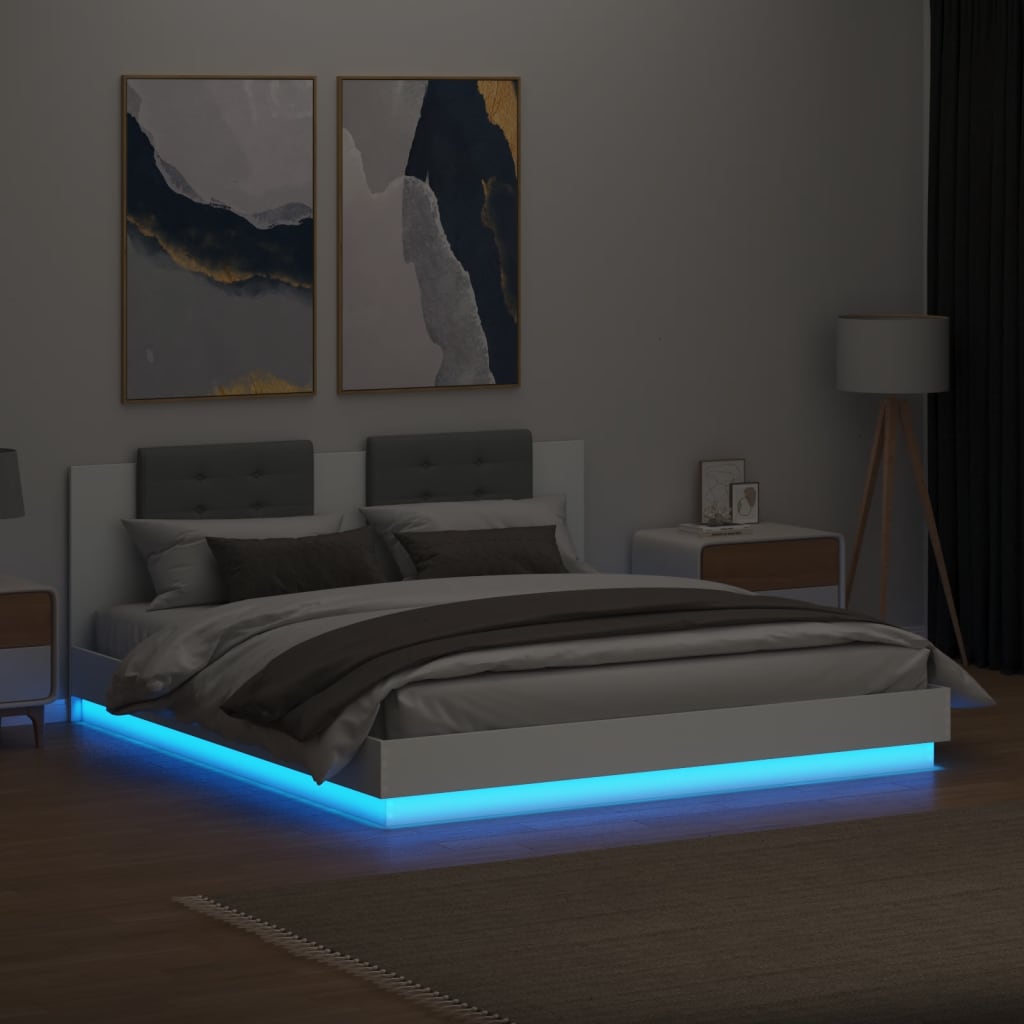 Bedframe met hoofdeinde en LED-verlichting wit 200x200 cm is nu te koop bij PeponiXL, paradijselijk wonen!