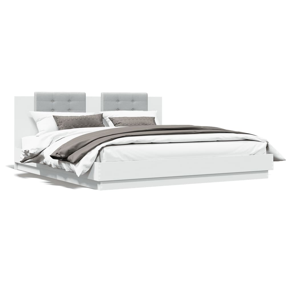 Bedframe met hoofdeinde en LED-verlichting wit 200x200 cm is nu te koop bij PeponiXL, paradijselijk wonen!