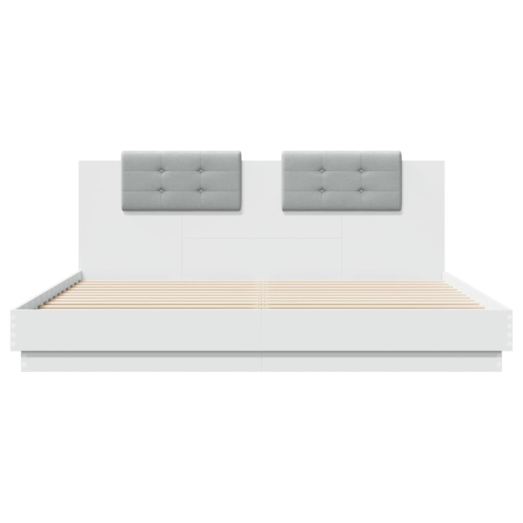 Bedframe met hoofdeinde en LED-verlichting wit 200x200 cm is nu te koop bij PeponiXL, paradijselijk wonen!